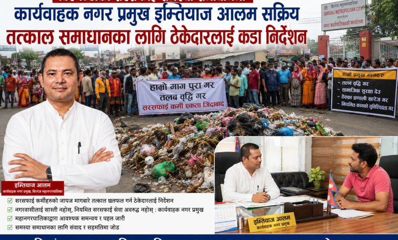 Photo of बिरगञ्जको सरसफाइ समस्या समाधानमा कार्यवाहक मेयर आलम सक्रिय, तत्काल समाधानका लागि ठेकेदारलाई कडा निर्देशन