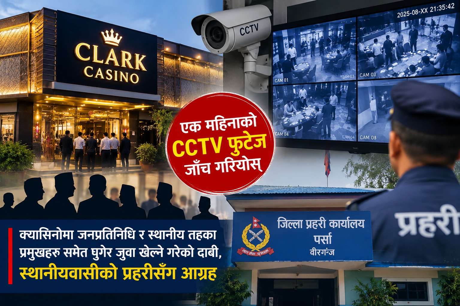 Photo of क्लार्क क्यासिनोको एक महिनाको CCTV फुटेज जाँच गर्न स्थानीयवासीको प्रहरीसँग आग्रह, जनप्रतिनिधि र स्थानीय तहका प्रमुखको गतिविधि छानबिन गर्न माग