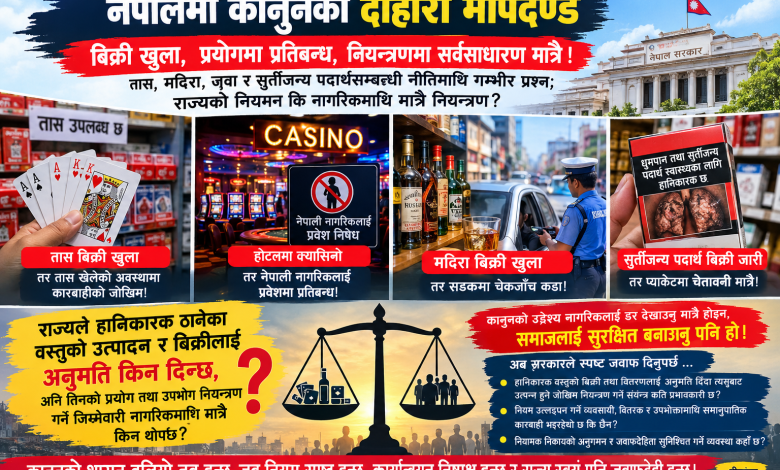 Photo of नेपालमा कानुनको दोहोरो मापदण्ड : बिक्री खुला, प्रयोगमा प्रतिबन्ध, नियन्त्रणमा सर्वसाधारण मात्रै!