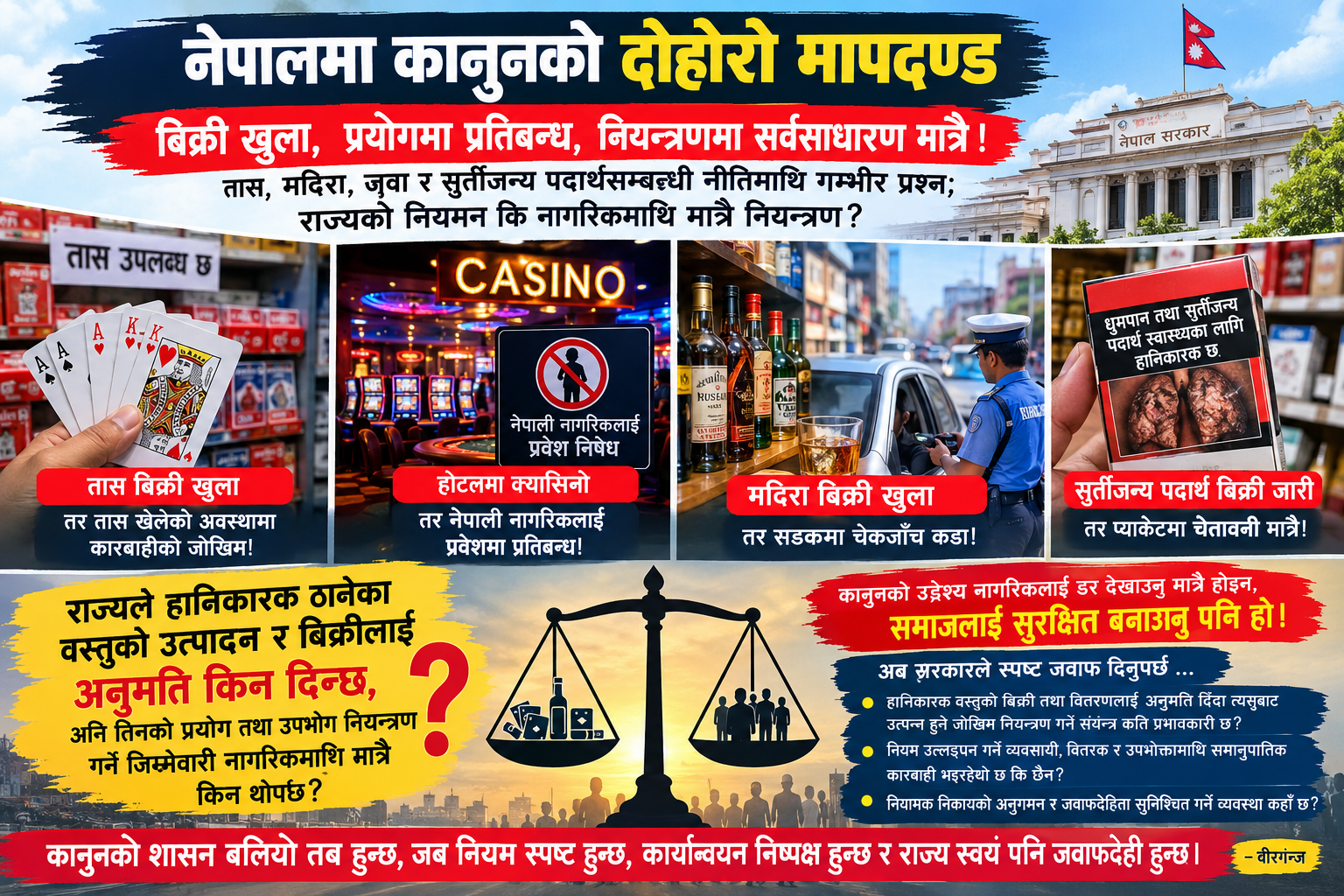 Photo of नेपालमा कानुनको दोहोरो मापदण्ड : बिक्री खुला, प्रयोगमा प्रतिबन्ध, नियन्त्रणमा सर्वसाधारण मात्रै!